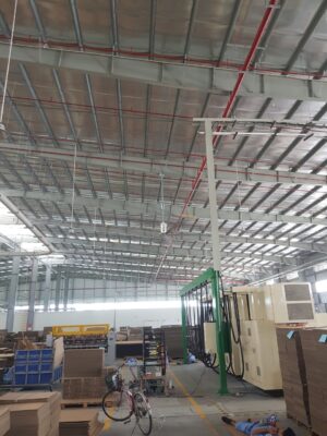 Lắp đặt quạt trần công ngiệp cánh lớn hvls Kale Fans tại nhà máy bao bì Cửu Long